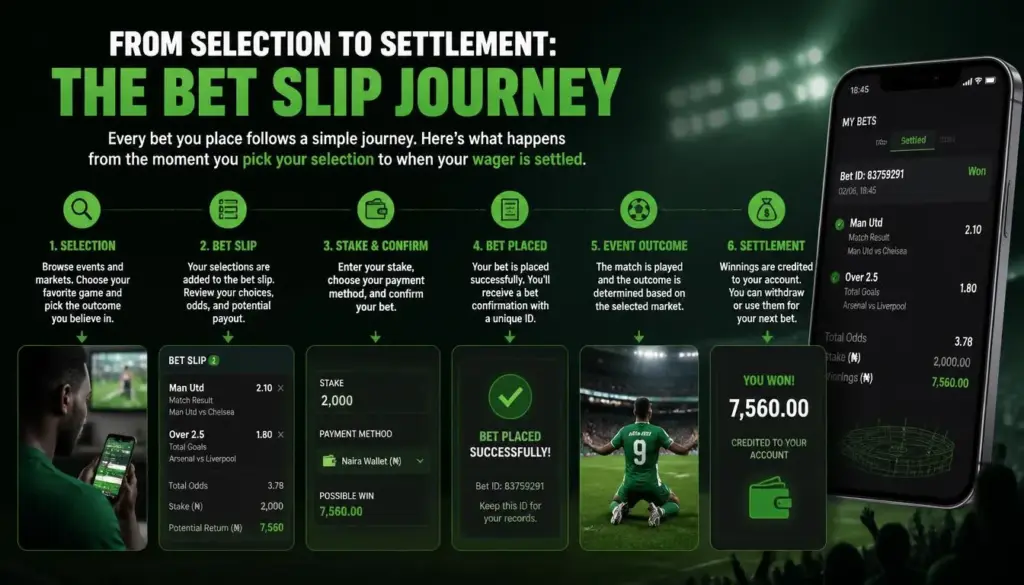 Sports betting bet slip journey illustration